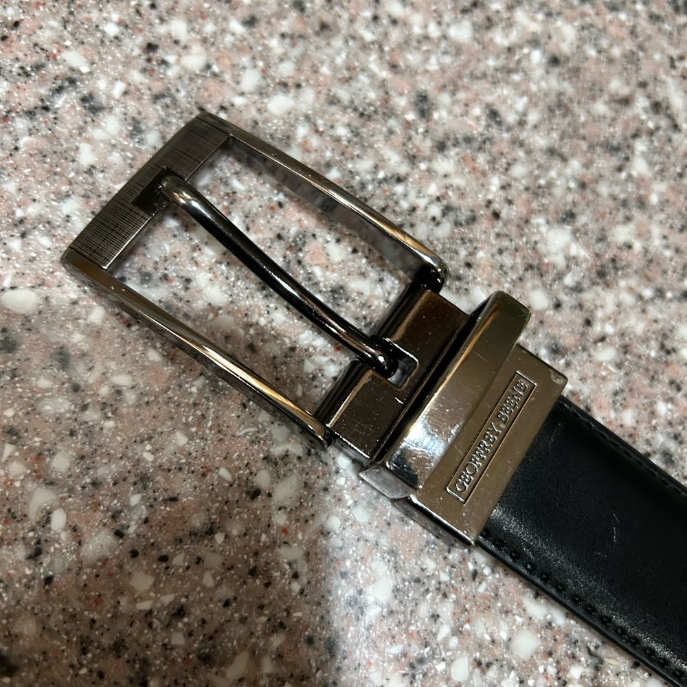 Geoffrey Beene Black Leather Belt with Silver Buckle, GUC